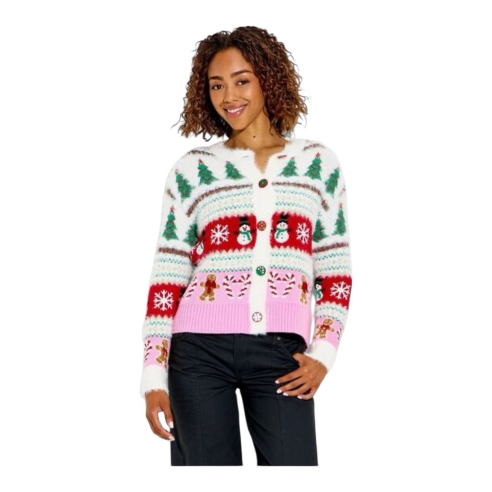 NWT 33 Degrees Women's Holiday Icons Festive Graphic Cardigan- XXS